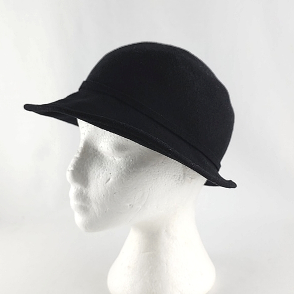 Sus Elle Women's Black Cloche Bowler Hat 100% Wool Side Bow - Picture 7 of 12